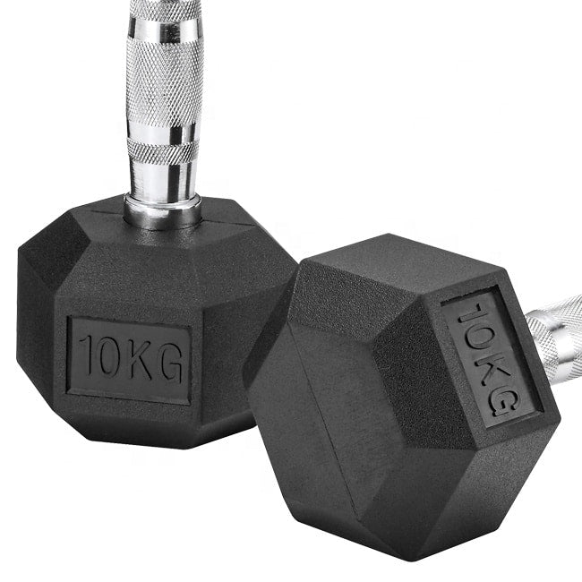 Hexagonal Dumbbells Rubber Coated Pairs (Black & Silver) — alternative angle