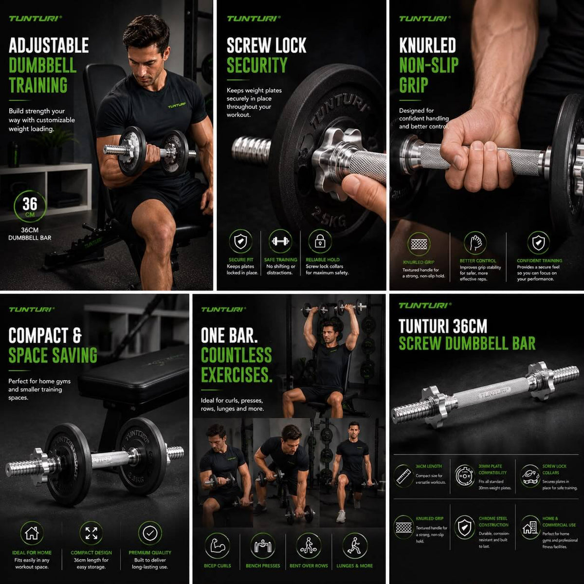 Tunturi Dumbbell Bar 36cm, Screw — in use