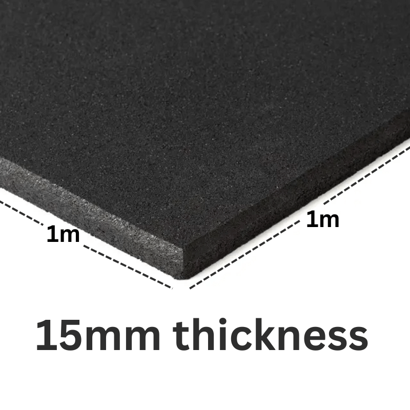 Heavy Duty 15mm Rubber Gym Flooring - Black — side view