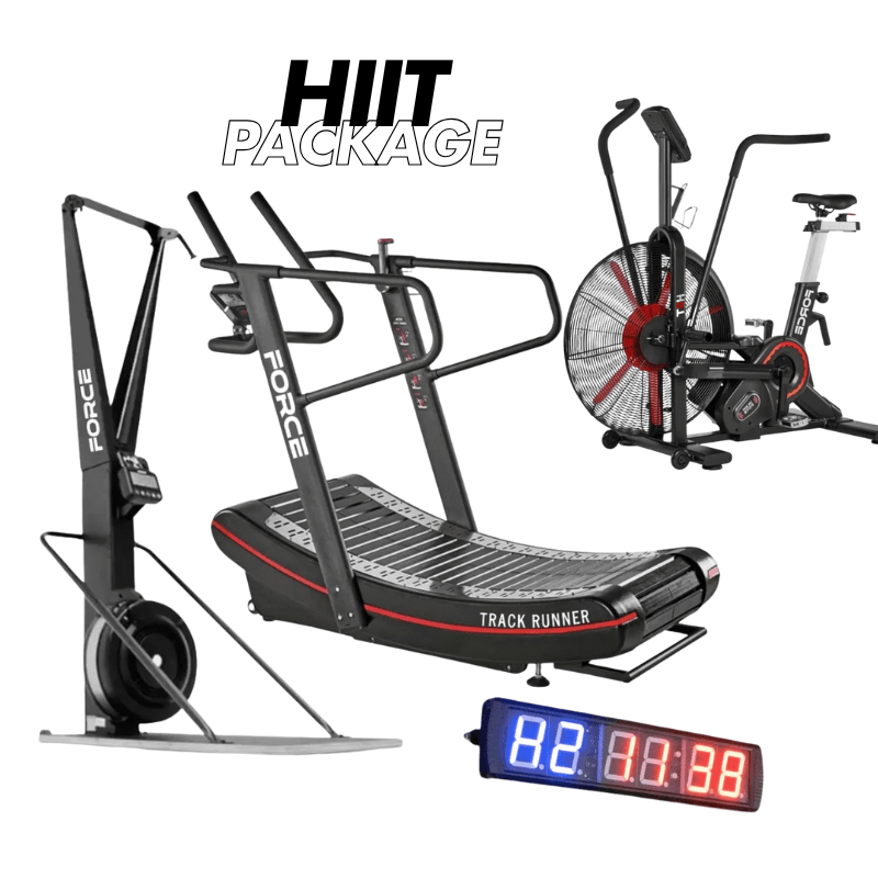 Force Fitness Curve Treadmill + Ski Trainer + Air Bike Elite HIIT Cardio Package — conditioning kit available from Gym Machin