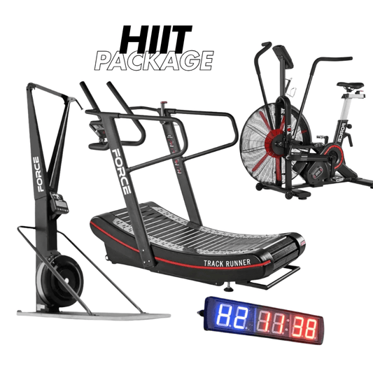 Force Fitness Curve Treadmill + Ski Trainer + Air Bike Elite HIIT Cardio Package — conditioning kit available from Gym Machin