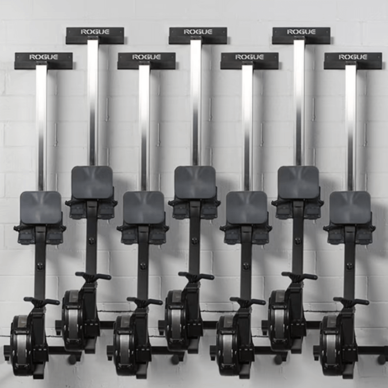 Bench & Rower Wall Hanger Storage — in use