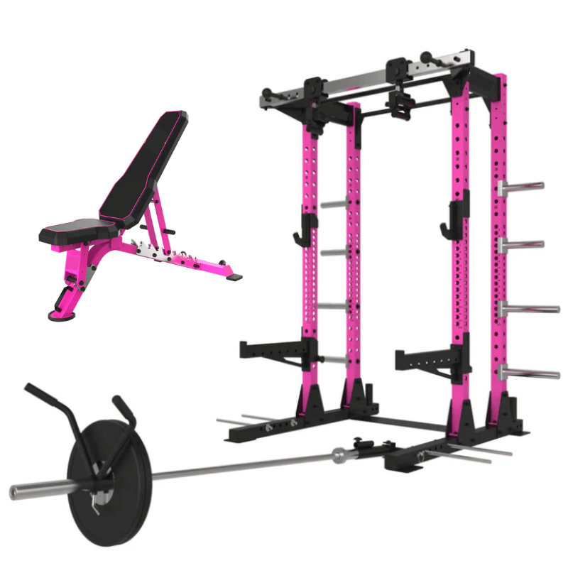 Force Fitness Elite Series Half Rack & Workout Bench - Pink — bench available from Gym Machines South Africa