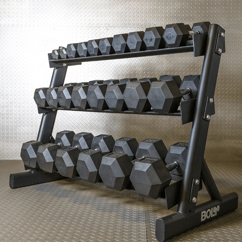 Force Fitness 3 Tier Dumbbell Rack — side view