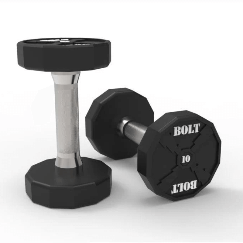 Force Fitness Pro Urethane Full Dumbbell Set + Rack — rear view