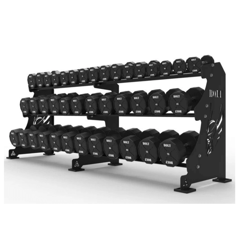 Force Fitness Pro Urethane Full Dumbbell Set + Rack — rack available from Gym Machines South Africa