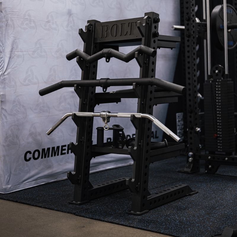 Force Fitness Barbell & Cable Attachment Accessory Rack — side view