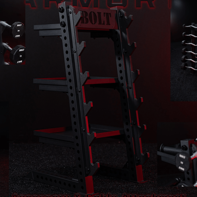 Force Fitness Fixed Straight & EZ Curl Barbell Set + Rack — side view