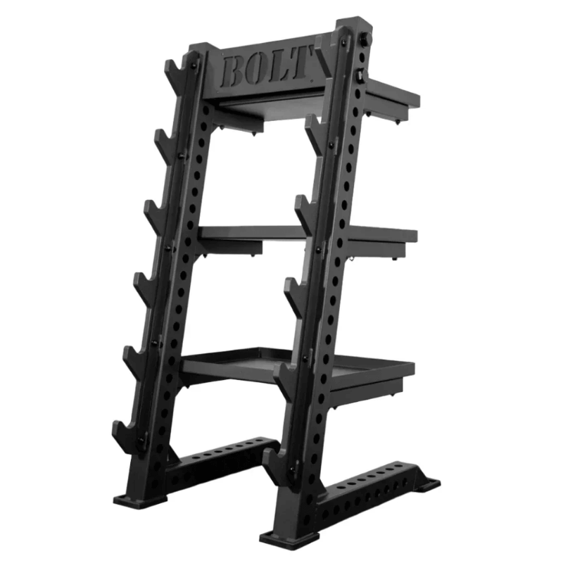Force Fitness Fixed Straight & EZ Curl Barbell Set + Rack — rear view