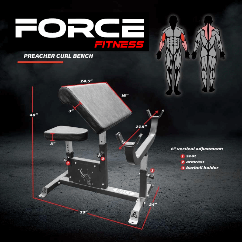 Force Fitness Preacher Curl Bench — side view