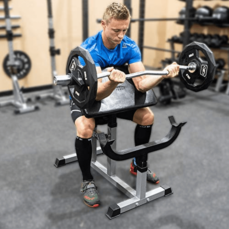 Force Fitness Preacher Curl Bench — in use
