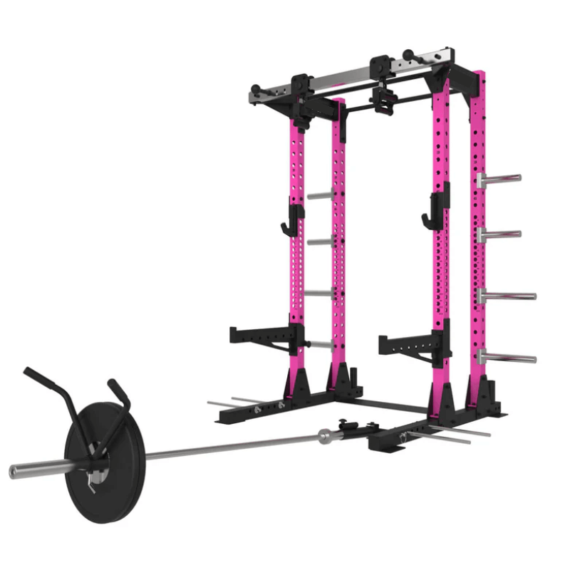 Force Fitness Elite Series Half Rack & Workout Bench - Pink — side view