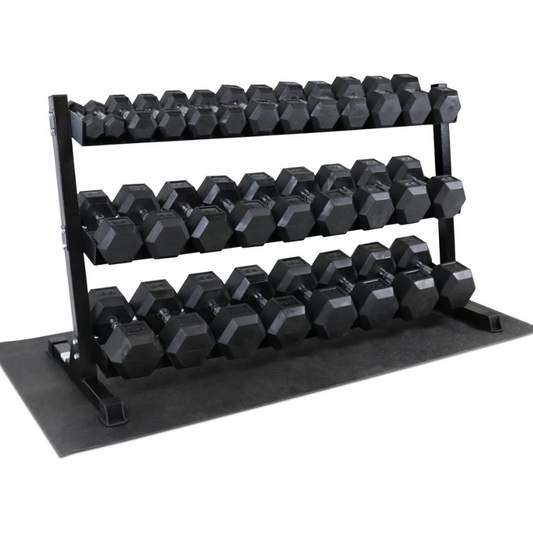 Force Fitness 2.5kg - 30kg Rubber Hex Dumbbell Set + Rack — rack available from Gym Machines South Africa
