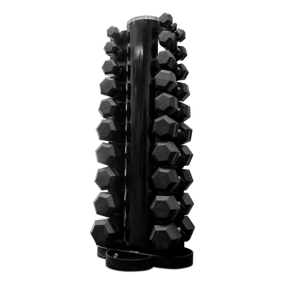 Force Fitness 1-10kg Rubber Hex Dumbbell Set + Rack — rear view
