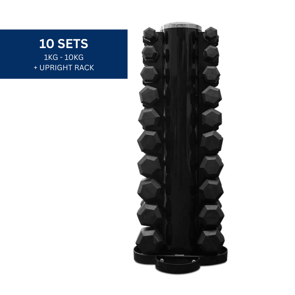 Force Fitness 1-10kg Rubber Hex Dumbbell Set + Rack — alternative angle