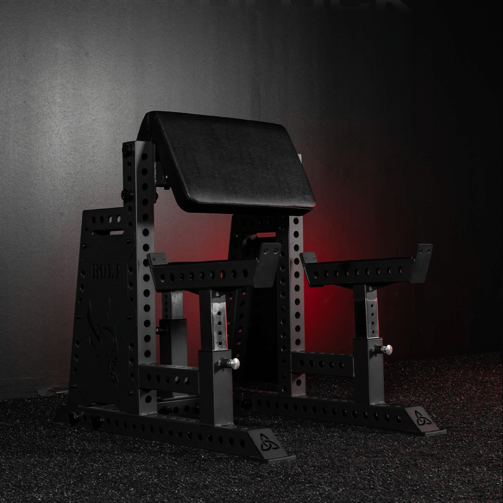 Force Fitness Pro Preacher Curl Bench — in use