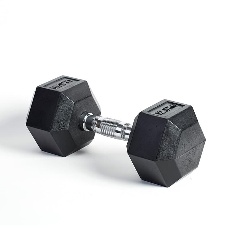 Hexagonal Dumbbells Rubber Coated Pairs (Black & Silver) — detail view