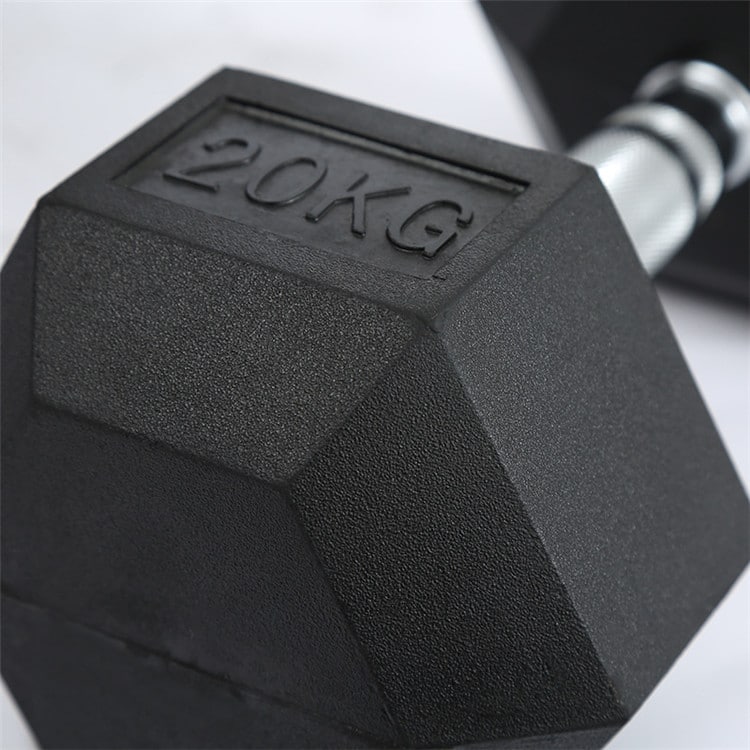 Hexagonal Dumbbells Rubber Coated Pairs (Black & Silver) — in use