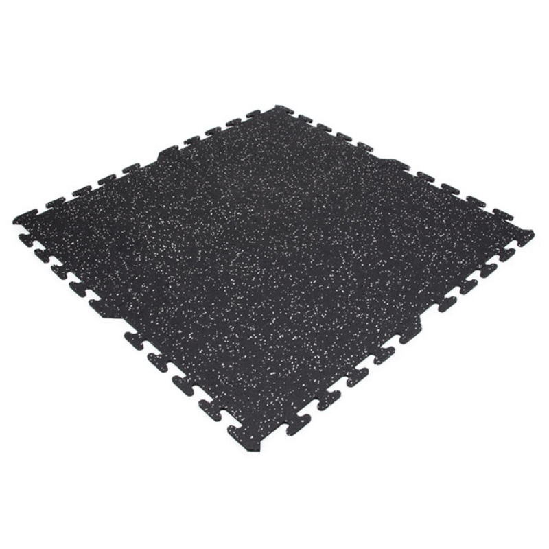 Rubber Interlocking Gym Tile – Black With Grey — gym flooring available from Gym Machines South Africa