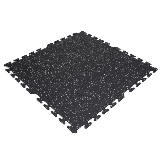 Rubber Interlocking Gym Tile – Black With Grey — gym flooring available from Gym Machines South Africa