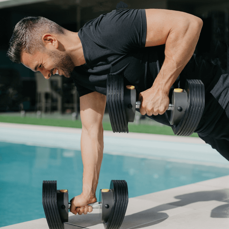 Mx55 Adjustable Dumbbell Set 4.5kg – 25kg + Rack — in use