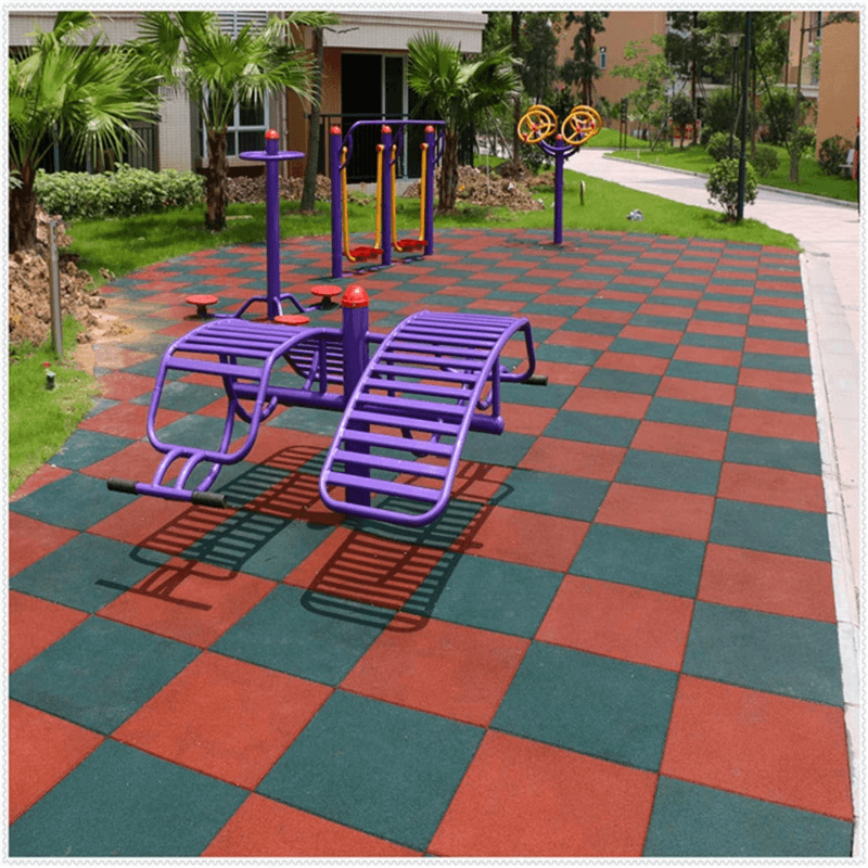 Green Outdoor Rubber Playground Mat - (Pack Of 4 Tiles) — rear view