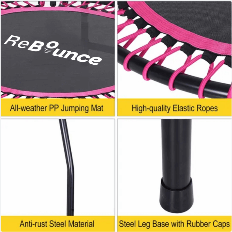 Rb100 Round 40″ Rebounder + Adjustable Handle – Pink — alternative angle