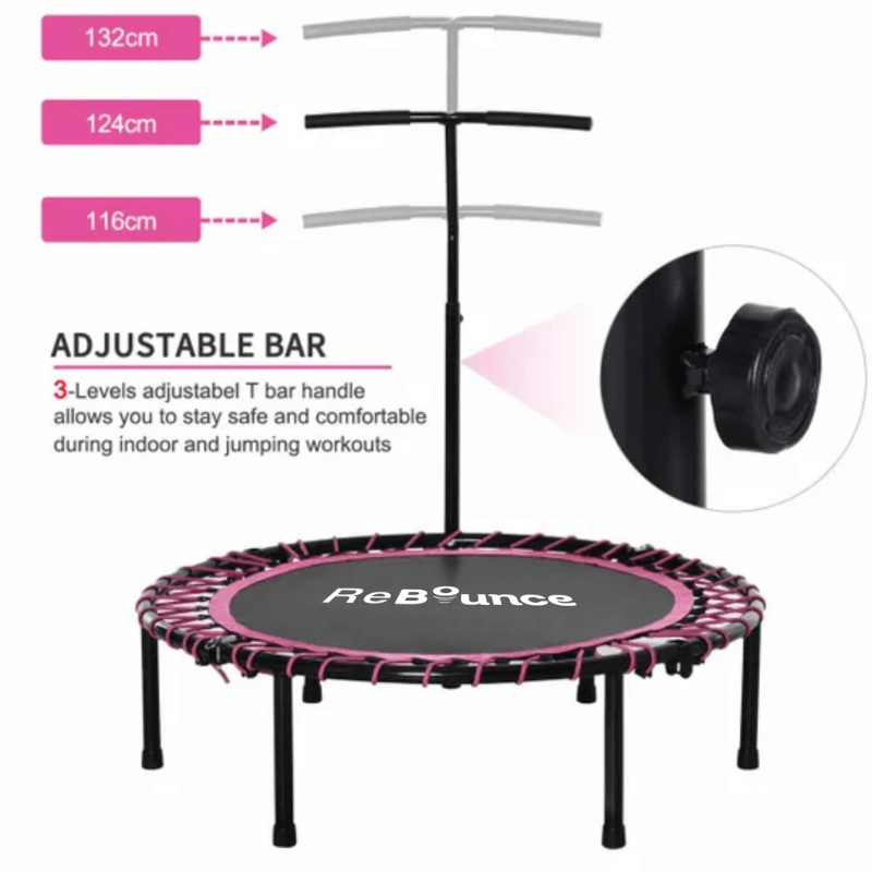 Rb100 Round 40″ Rebounder + Adjustable Handle – Pink — in use