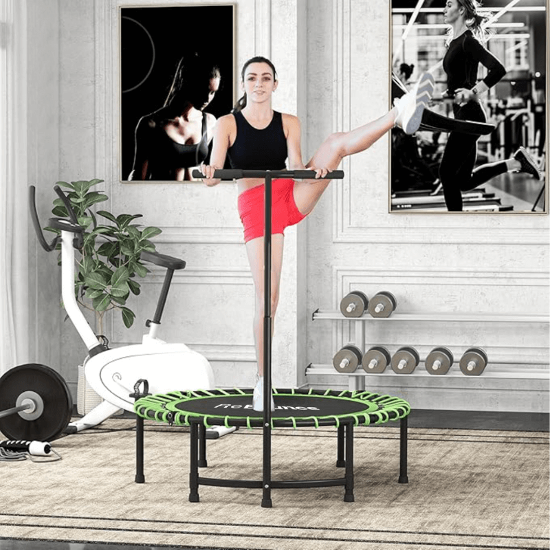 Rb100 Round 40″ Rebounder + Adjustable Handle — side view