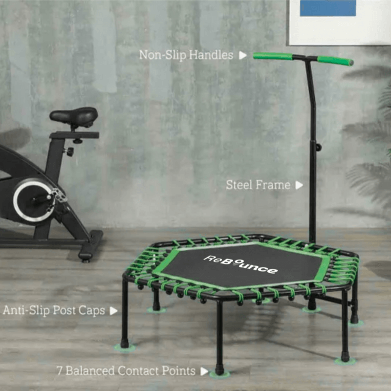 Rb150 Hex 45″ Rebounder + Adjustable Handle – Green — in use