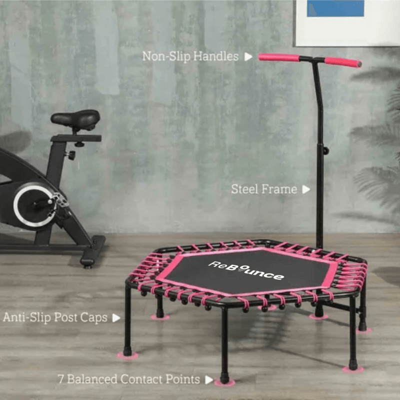 Rb150 Hex 45″ Rebounder + Adjustable Handle – Pink — close-up of the frame