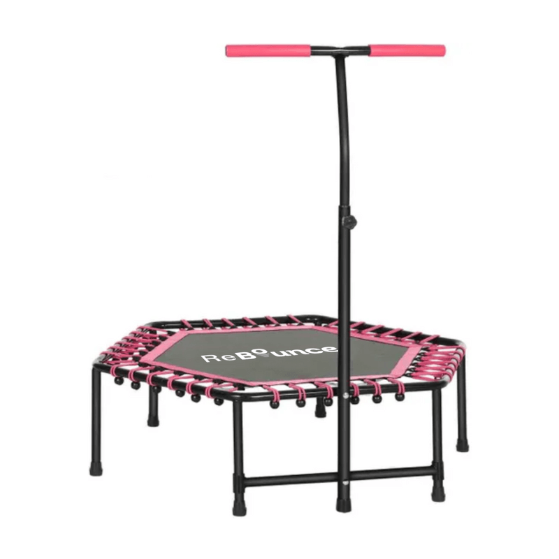 Rb150 Hex 45″ Rebounder + Adjustable Handle – Pink — trampoline available from Gym Machines South Africa