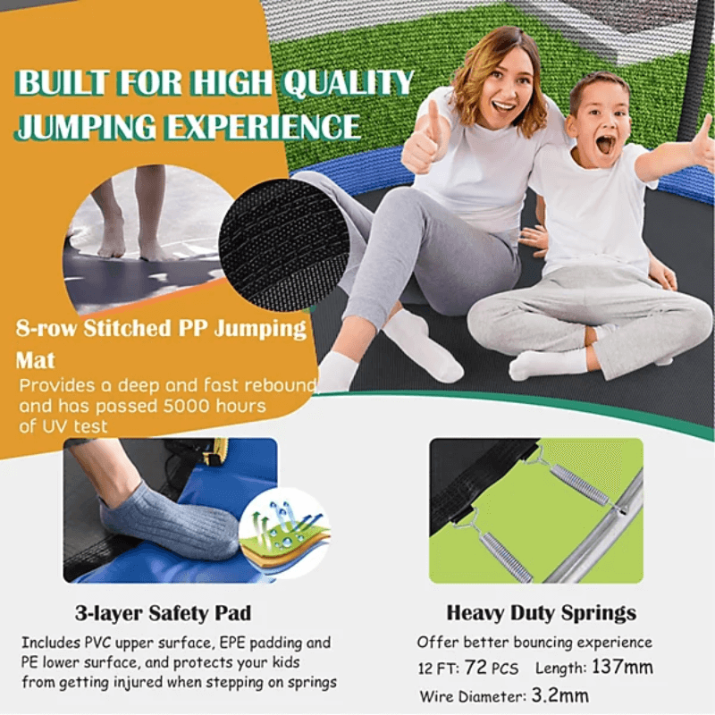 12FT Outdoor Trampoline + 2 Step Ladder — close-up of the frame