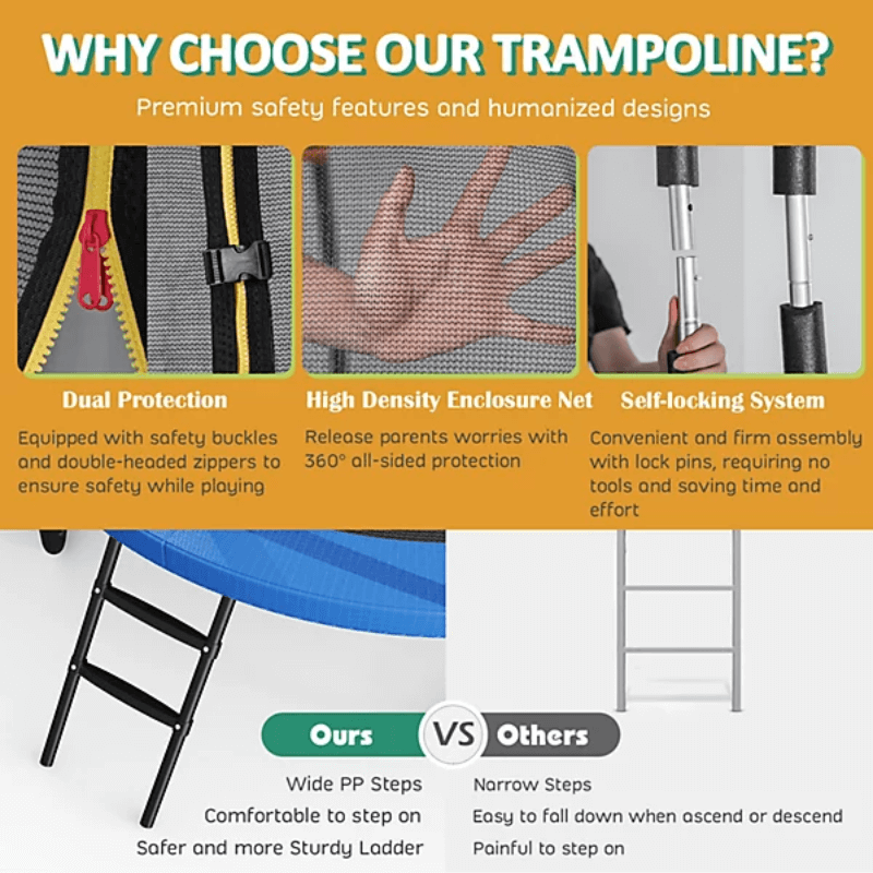 12FT Outdoor Trampoline + 2 Step Ladder — rear view