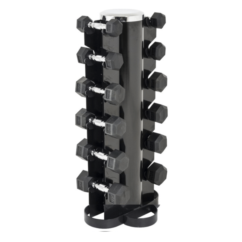 Force Fitness Rubber Hex Dumbbell Upright Set (2.5kg - 15kg) - 6 Sets — rack available from Gym Machines South Africa