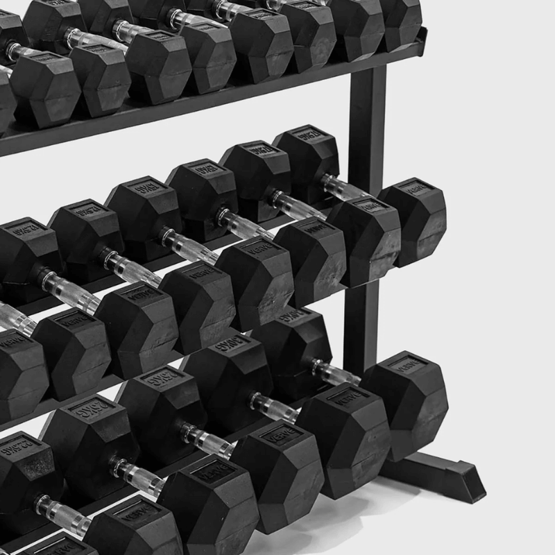Force Fitness 2.5kg - 30kg Rubber Hex Dumbbell Set + Rack — close-up of the frame