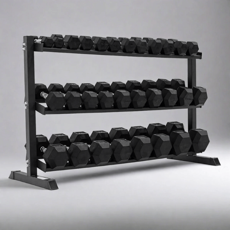 Force Fitness 2.5kg - 30kg Rubber Hex Dumbbell Set + Rack — alternative angle