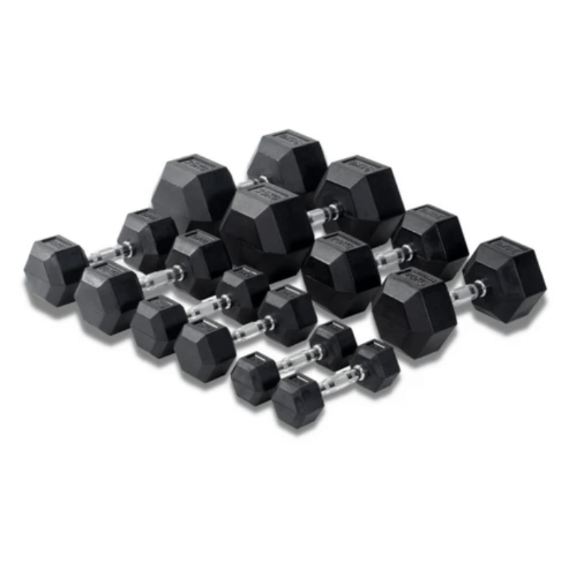 Force Fitness 2.5kg - 30kg Rubber Hex Dumbbell Set + Rack — in use