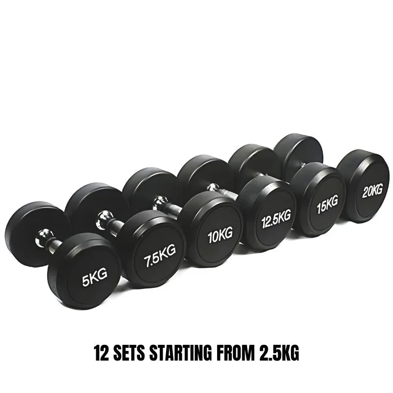 Tpu Round Dumbbell Set 2.5kg – 30kg (2.5kg Incr) 12 Pairs — dumbbell set available from Gym Machines South Africa
