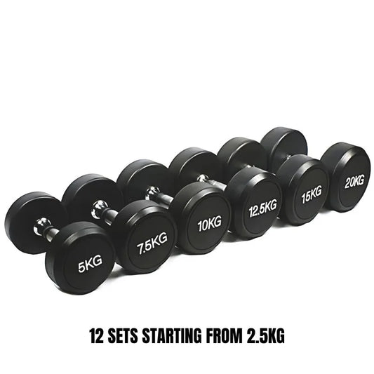 Tpu Round Dumbbell Set 2.5kg – 30kg (2.5kg Incr) 12 Pairs — dumbbell set available from Gym Machines South Africa