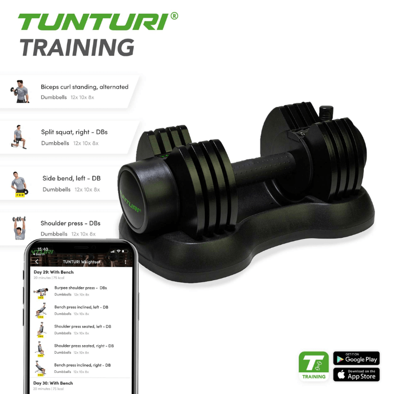 Tunturi 25kg Selector Dumbbell Set + Stand — rear view