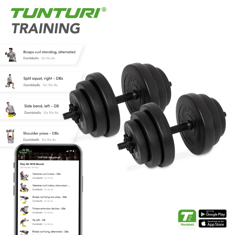 Tunturi 28kg Vinyl Dumbbell Set — rear view
