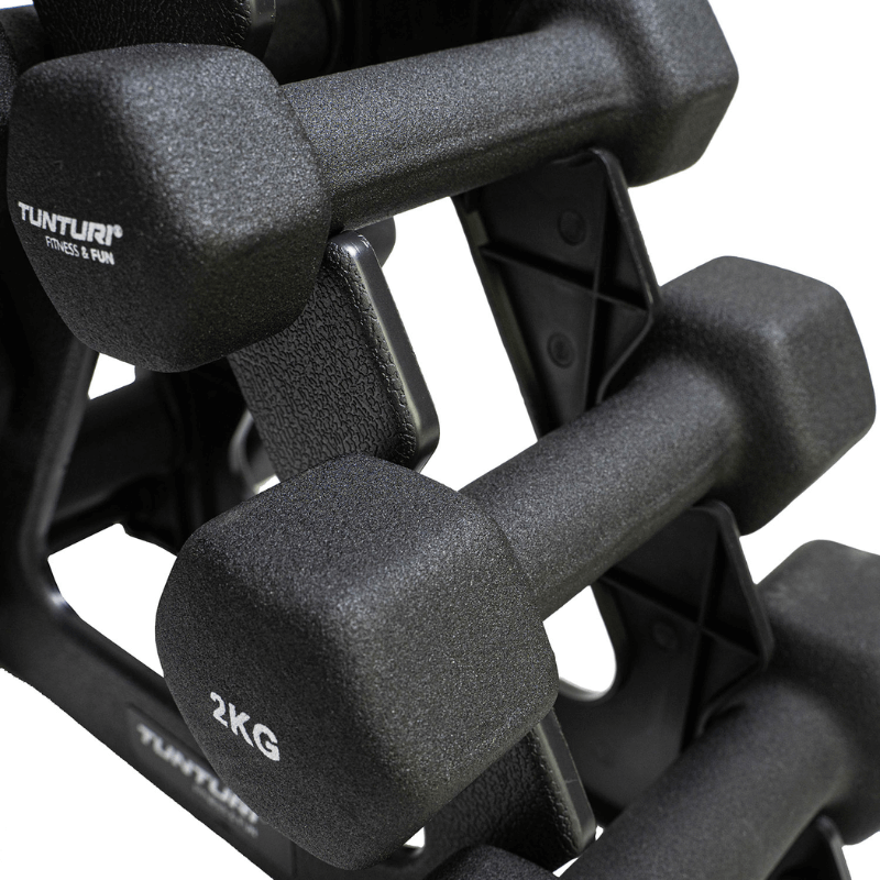 Tunturi Neoprene Dumbbell Set 1kg - 3kg + Stand — alternative angle