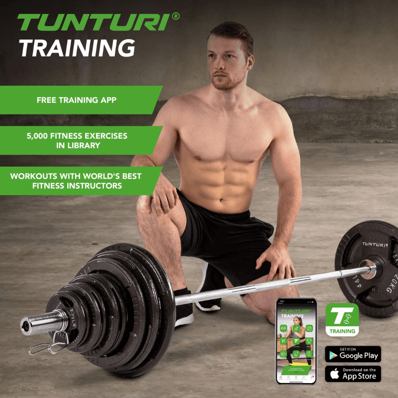 Tunturi 140kg Olympic Tri-Grip Barbell Set — detail view