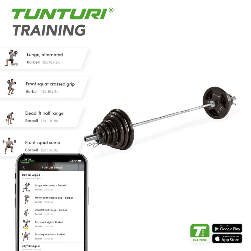 Tunturi 140kg Olympic Tri-Grip Barbell Set — in use