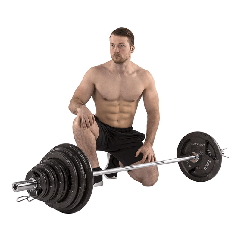 Tunturi 140kg Olympic Tri-Grip Barbell Set — close-up of the frame