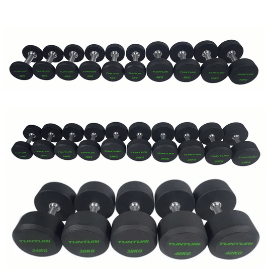 Tunturi Pro Commercial Round Pu Dumbbell Set (2kg-42kg) — dumbbell set available from Gym Machines South Africa