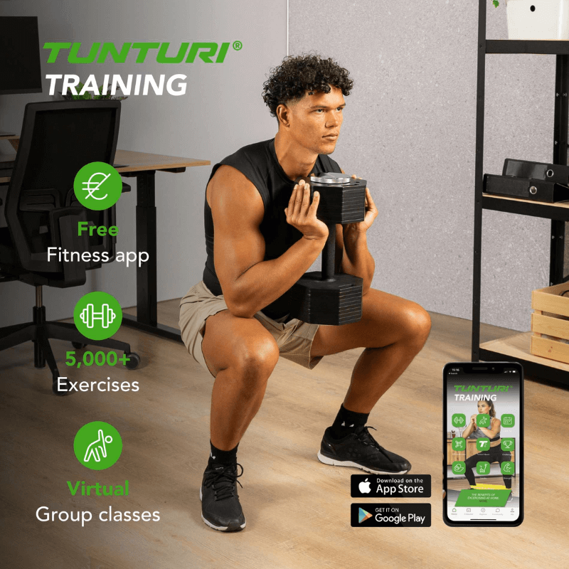 Tunturi Rapid 20kg Adjustable Dumbbell Set + Rack — side view