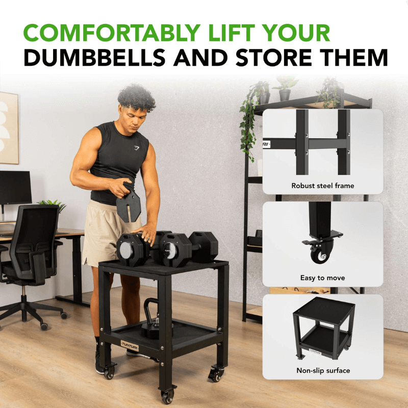 Tunturi Rapid 20kg Adjustable Dumbbell Set + Rack — detail view