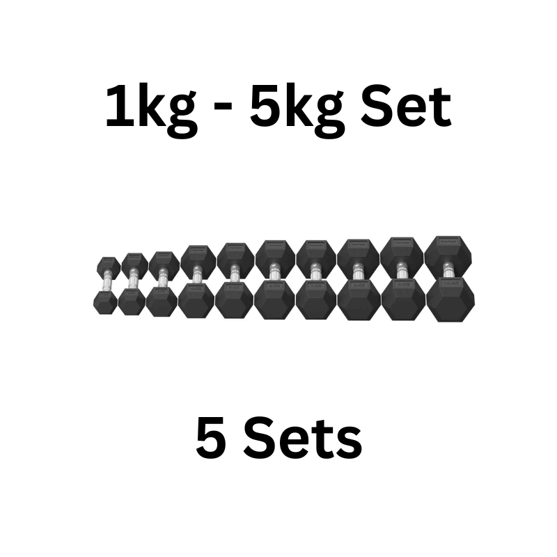 Tunturi Studio 1kg – 5kg Rubber Hex Dumbbell Set — detail view